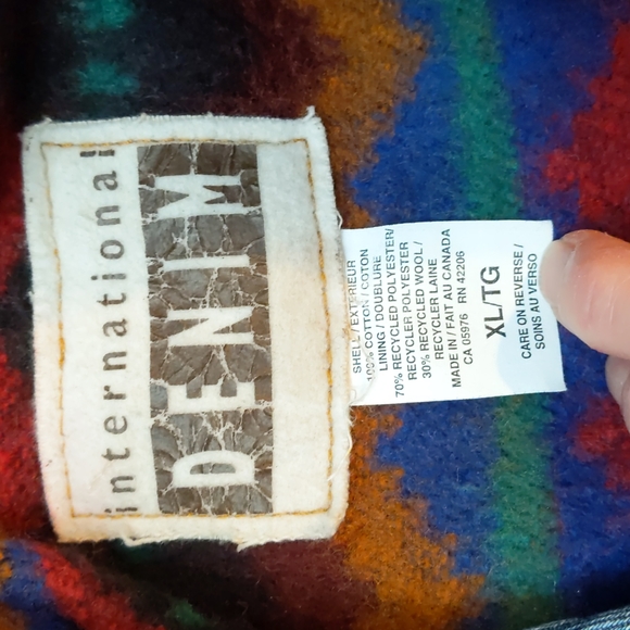 Vintage International Denim Jacket Men's XL Removable Vest 90s Southwest Aztec - Picture 9 of 16